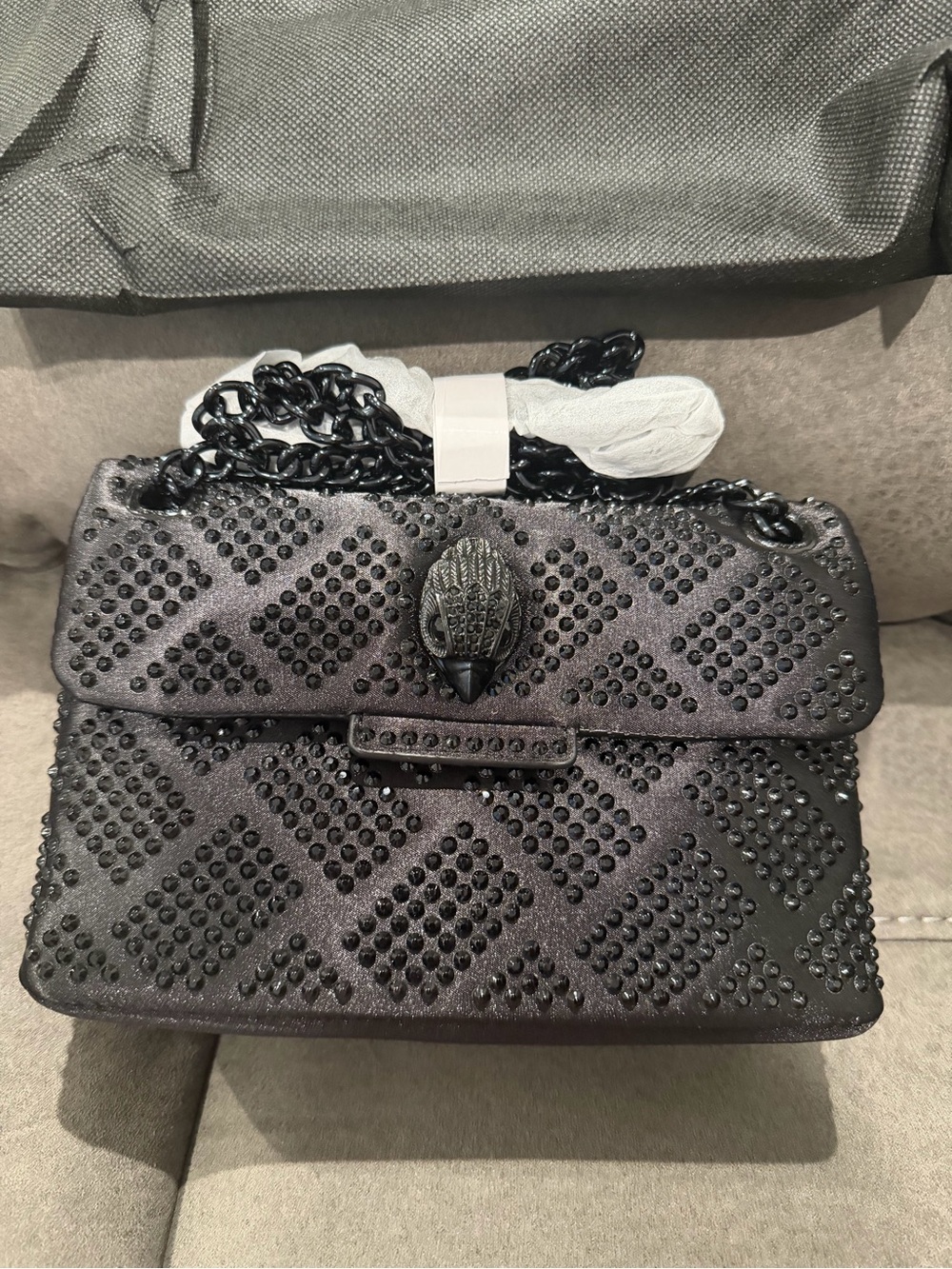 New Kurt Geiger Black Studded Quilted Shoulder Bag with Chain Strap - Picture 2 of 7